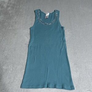 Y2K Old‎ Navy Tank Top Womens Medium Perfect Fit Ribbed Cotton Sequins Pullover